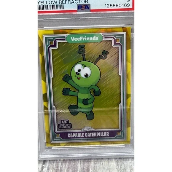 2025 Topps Chrome VeeFriends Capable Caterpillar Yellow Refractor #40 PSA Mint 9
